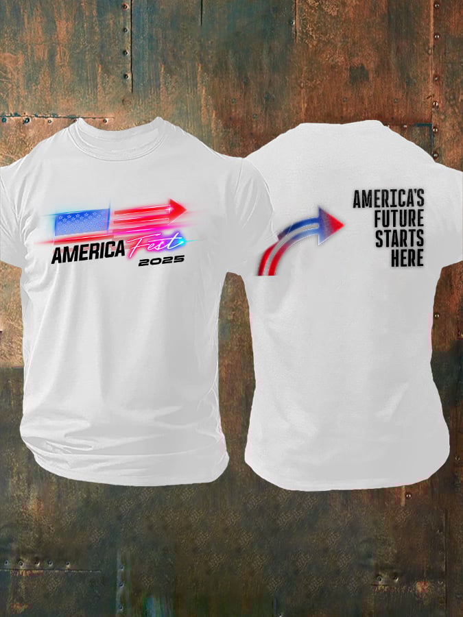 Men's Retro America Fest 2025 America's Future Starts Here Print T-Shirt