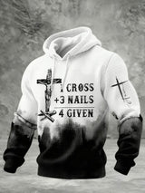 Men's Faith Print Checkered Fabric Hooded Sweatshirt