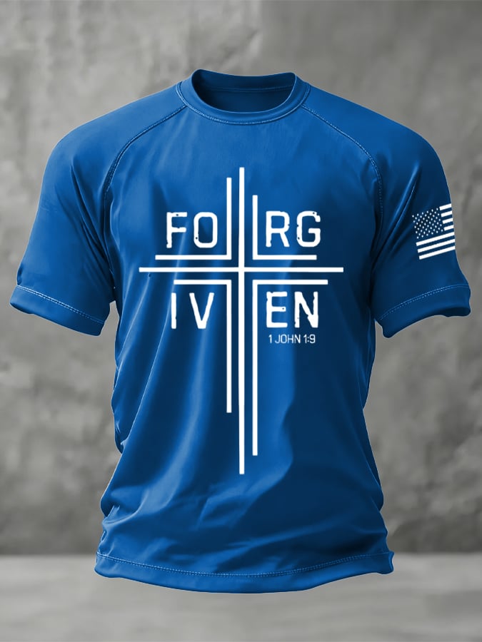 Men's Forgiveness Faith Cross Print Raglan Sleeve T-Shirt