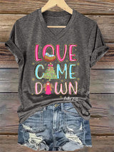 V-Neck Retro Christmas Faith Love Came Down Print T-Shirt