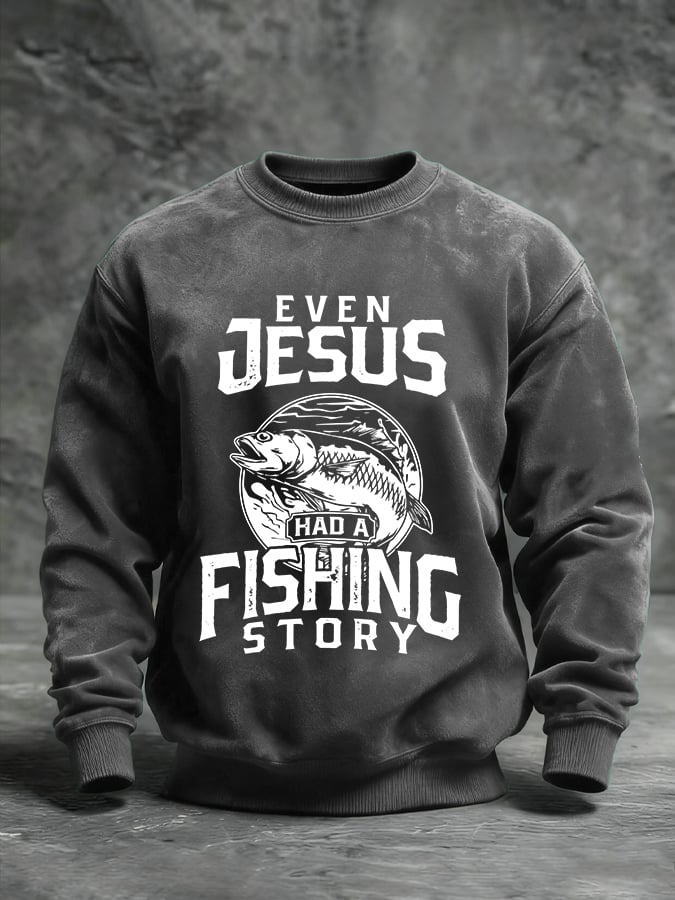 Men's Fishing Story Sweatshirt Jesus Fishing Funny Sweatshirt