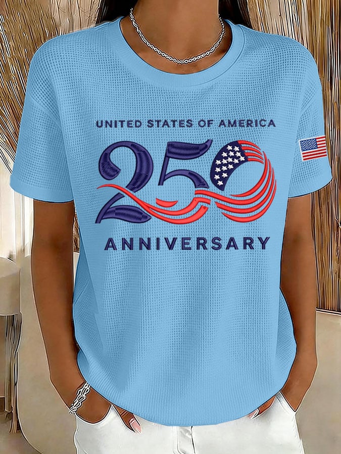 🔥Buy 3 Get 15% Off🔥Women's 250 Years Print Waffle T-shirt