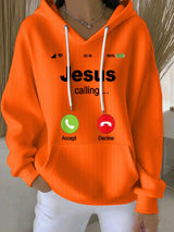 Women's Retro Jesus Calling Print Casual Hoodie