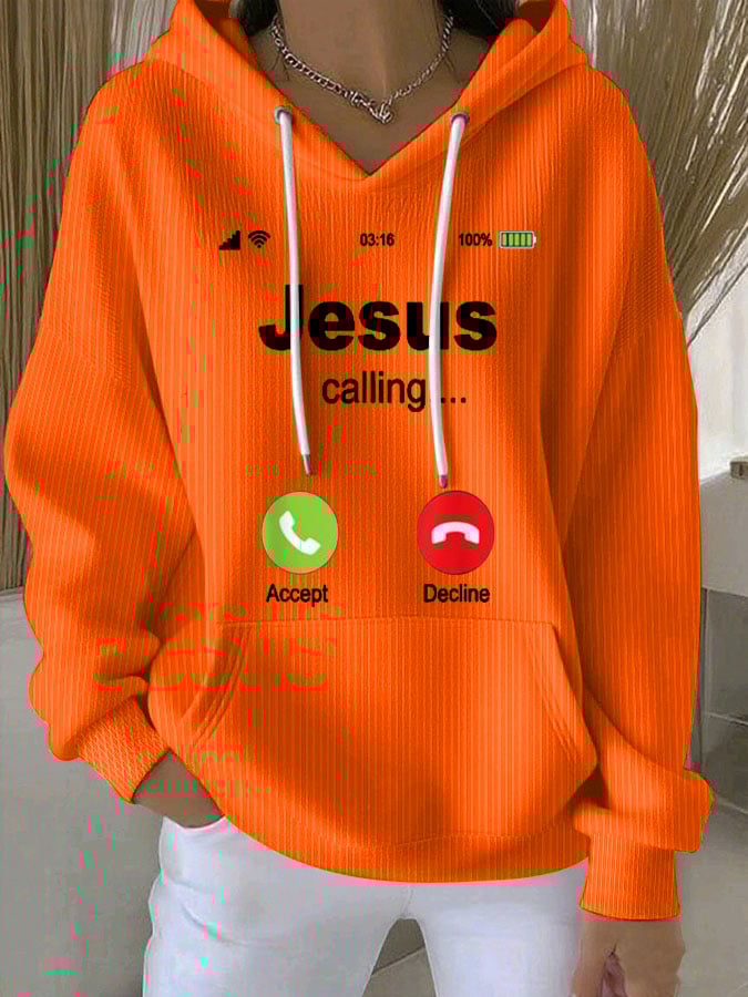 Women's Retro Jesus Calling Print Casual Hoodie