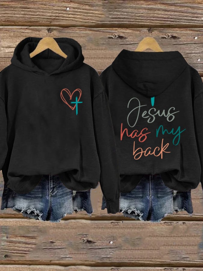 Women's Jesus Has My Back Print  Sweatshirts