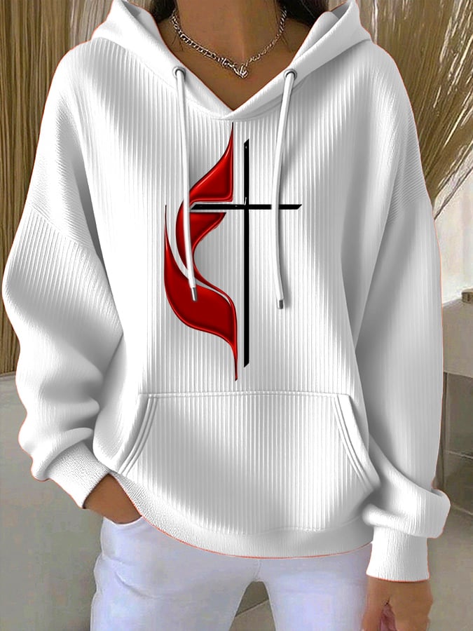Women's Casual Simple Cross Textured Hoodie