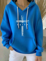 Women's Retro Faith Print Casual Hooded Sweatshirt
