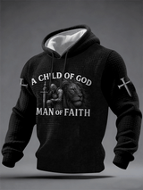 Men's A Child Of God A Man Of Faith Print Casual Checkered Hoodie