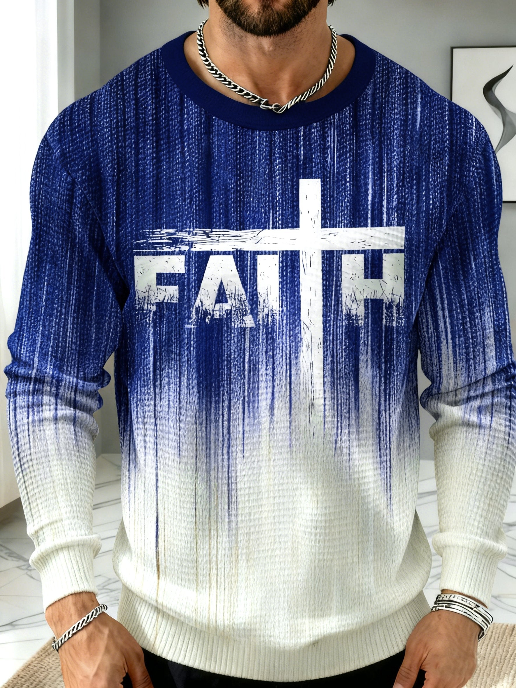 Men's Faith Printed Casual Long-Sleeved Top