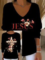 Women'S Jesus Is The Light Print Drop Shoulder Sweater