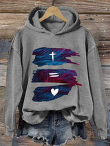 Retro Christmas Faith Cross Love Print Hoodie