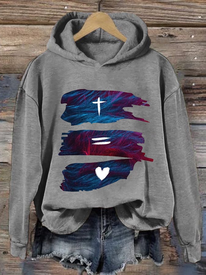 Retro Christmas Faith Cross Love Print Hoodie