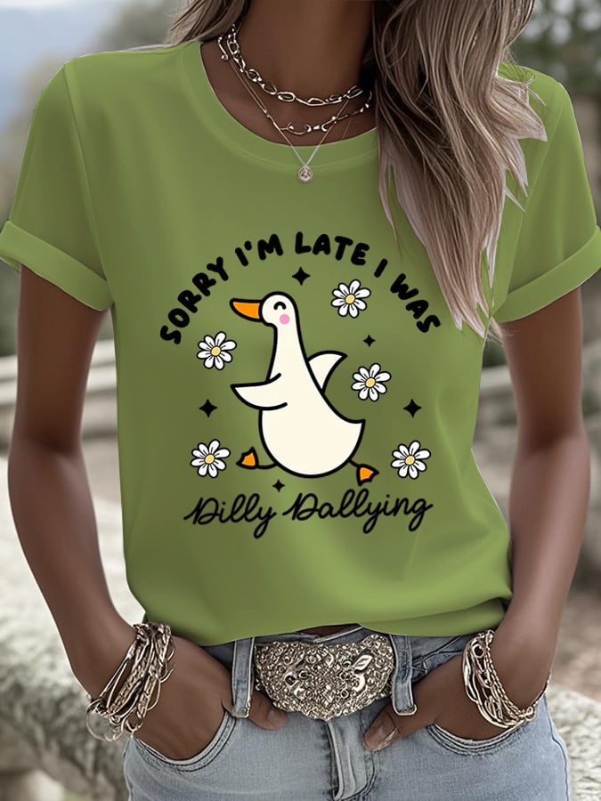 Women's Sorry I'm Late His Timing Not Mine Ecclesiastes 3:1 Funny Silly Goose T-Shirt
