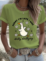 Women's Sorry I'm Late His Timing Not Mine Ecclesiastes 3:1 Funny Silly Goose T-Shirt