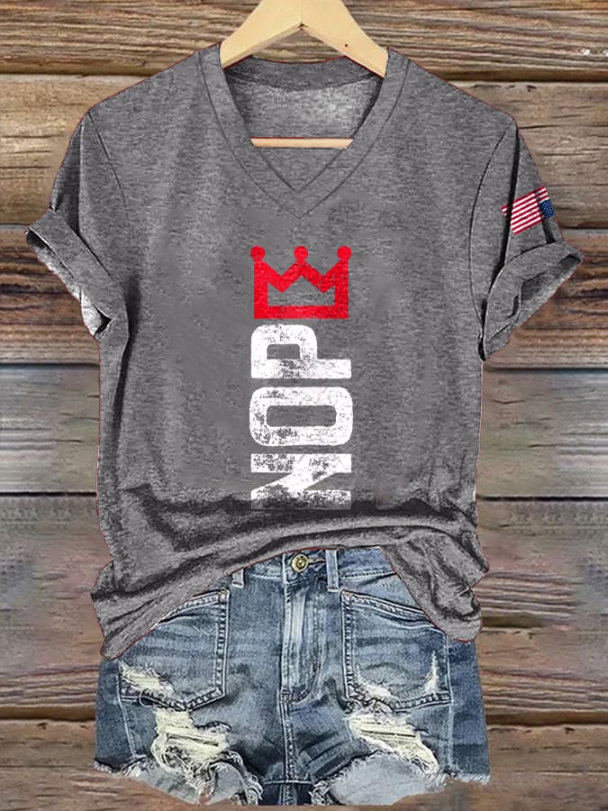🔥Buy 3 Get 15% Off🔥V-Neck Retro No Kings Print T-Shirt