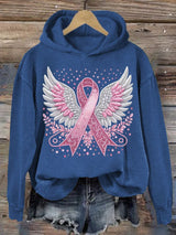 Women's Casual Pink Ribbon Wings Hoodie
