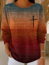 Women's Casual Faith Cross Gradient Textured Top