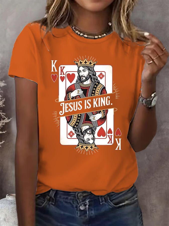 Women's  Jesus Is King Christian  Print  T-shirt