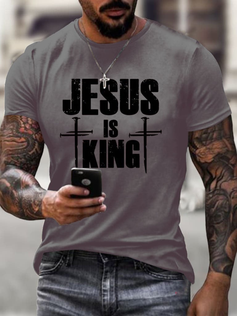 Men's Jesus Is King 3 Nails Cross Christian T-Shirt