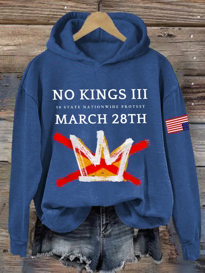 🔥Buy 3 Get 15% Off🔥Retro No Kings III 50 State Nationwide Protest March 28th Print Hoodie