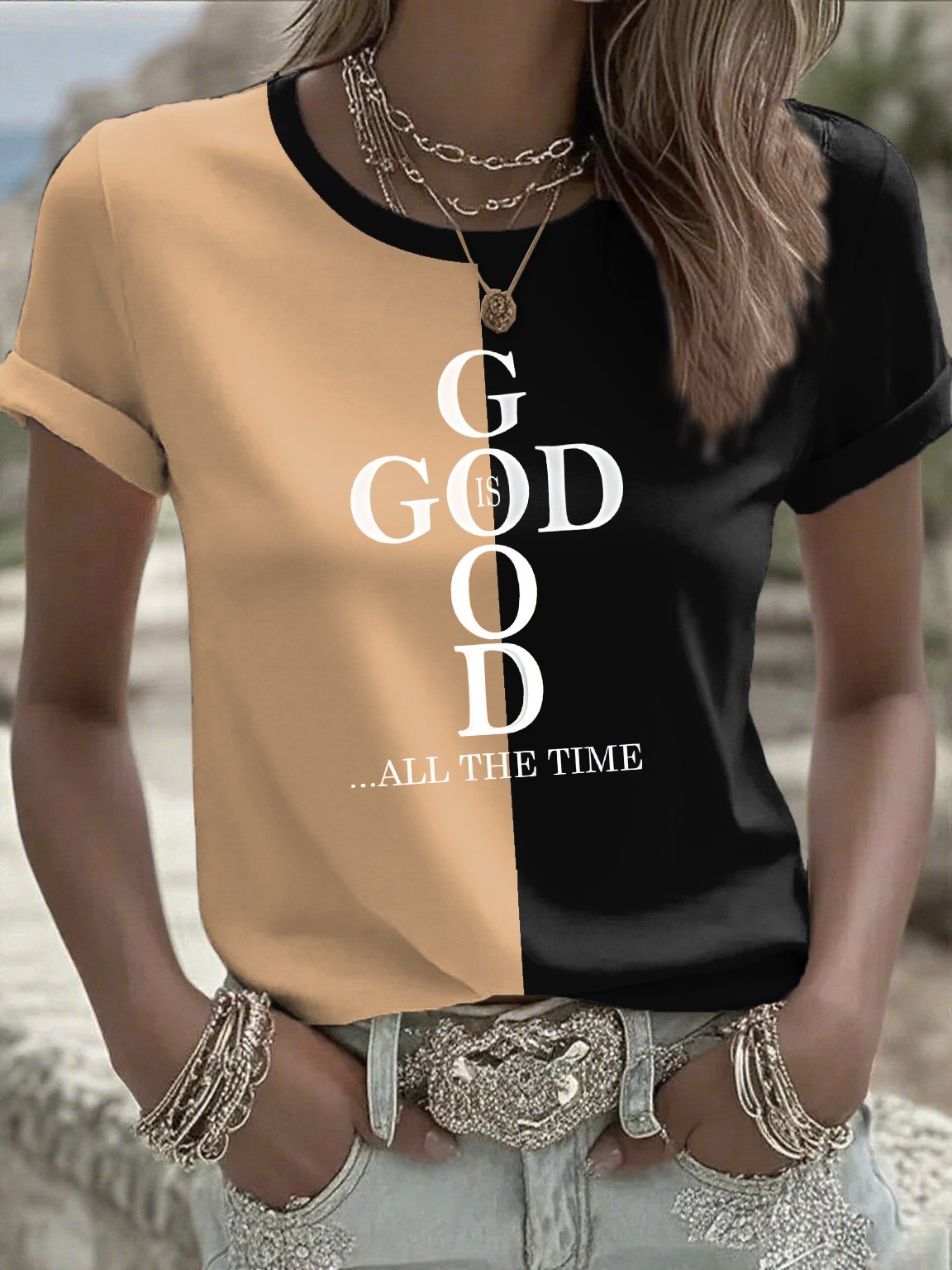 Women's casual faith contrast color T-shirt
