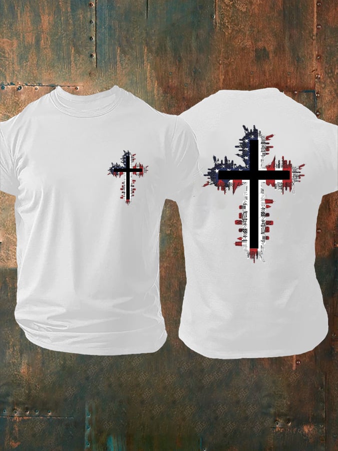 Men's Casual Flag Cross Faith T-Shirt