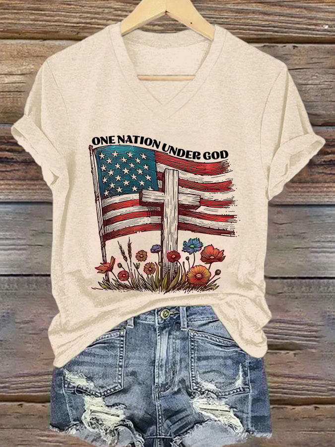 Women's Casual Faith Graphic Print V-Neck Short Sleeve T-Shirt