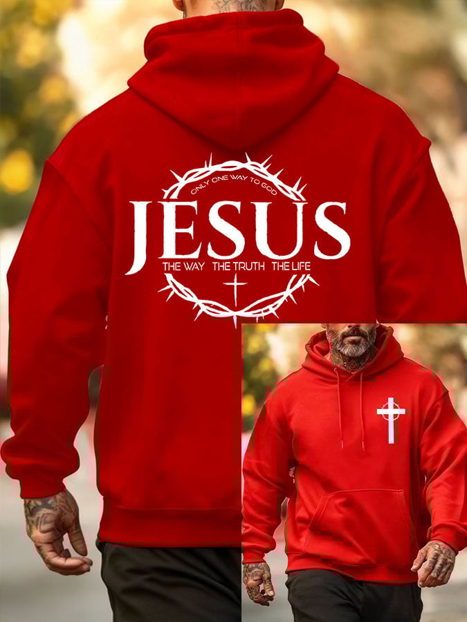 Men's Jesus The Way The Truth The Life Printed Casual Hoodie