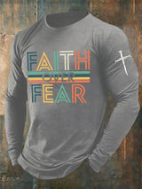 🔥Buy 3 Get 15% Off🔥Men's casual long-sleeved faith overcomes fear printed long-sleeved T-shirt