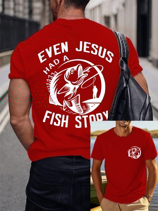 Men's Jesus Also Told The Story Of The Fish Printed T-Shirt