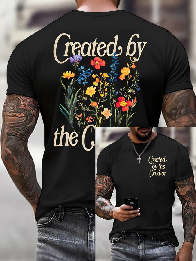 Men'S Casual "God Created Everything" Faith Short-Sleeved T-Shirt