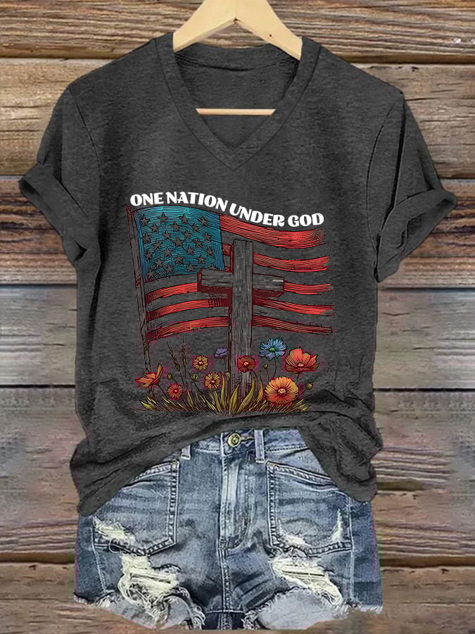 Women's Casual Faith Graphic Print V-Neck Short Sleeve T-Shirt