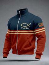 Men's Retro Jesus Fish Faith Print Jacket