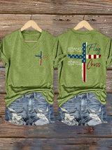 Women's Stand For The Flag Kneel For The Cross Printed Casual T-Shirt