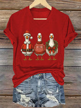 Women's Santa Goose Print T-shirt