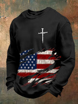 Men's Retro Faith Design Printed Waffle Fabric Long Sleeve T-Shirt