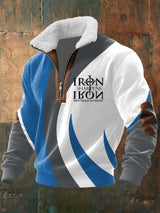 Men's Vintage Faith Design Printed Knit Fabric Zipper Fur Collar Long Sleeve Sweatshirt