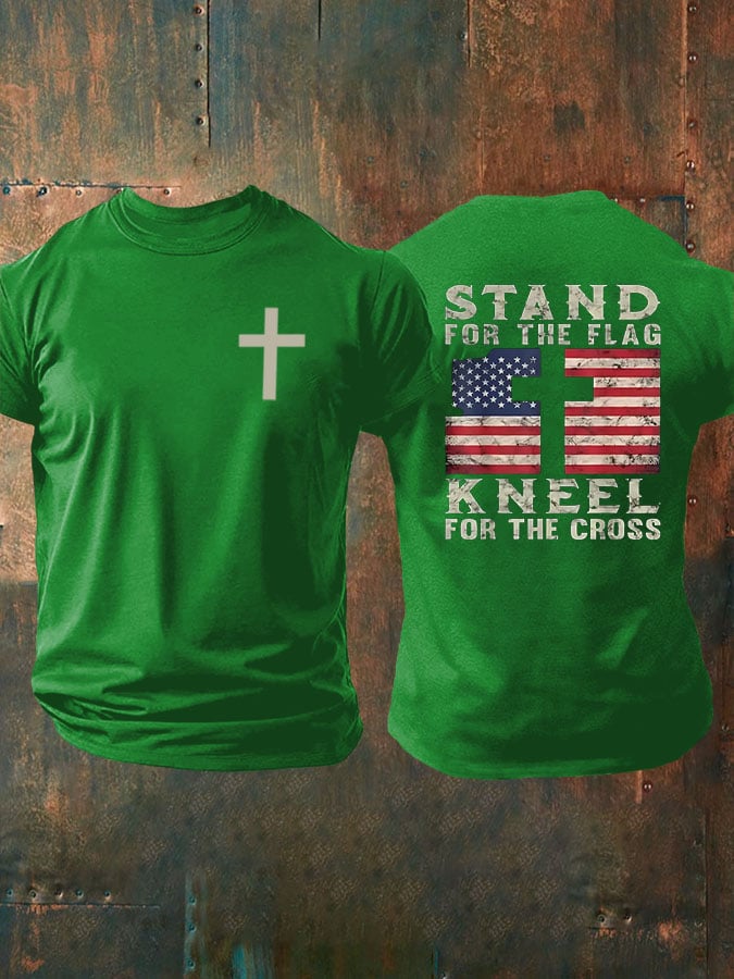 Men's Stand For The Flag Kneel For The Cross Print T-Shirt