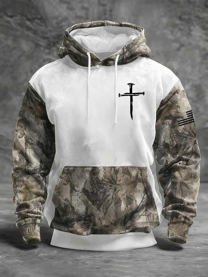 Men's Casual Retro Print Long Sleeve Hooded Sweatshirt