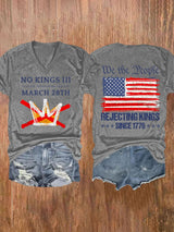🔥Buy 3 Get 15% Off🔥V-Neck Retro No Kings III 50 State Nationwide Protest March 28th Rejecting Kings Since 1776 Print T-Shirt