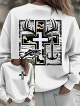 Women's Retro Faith Fishing Hunting Print Sweatshirt