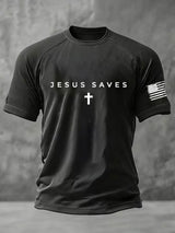 Men's Jesus Saves Faith Print Round Neck T-Shirt