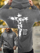 Men's Faith Over Fear Printed Casual Hoodie