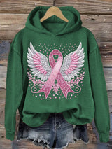 Women's Casual Pink Ribbon Wings Hoodie