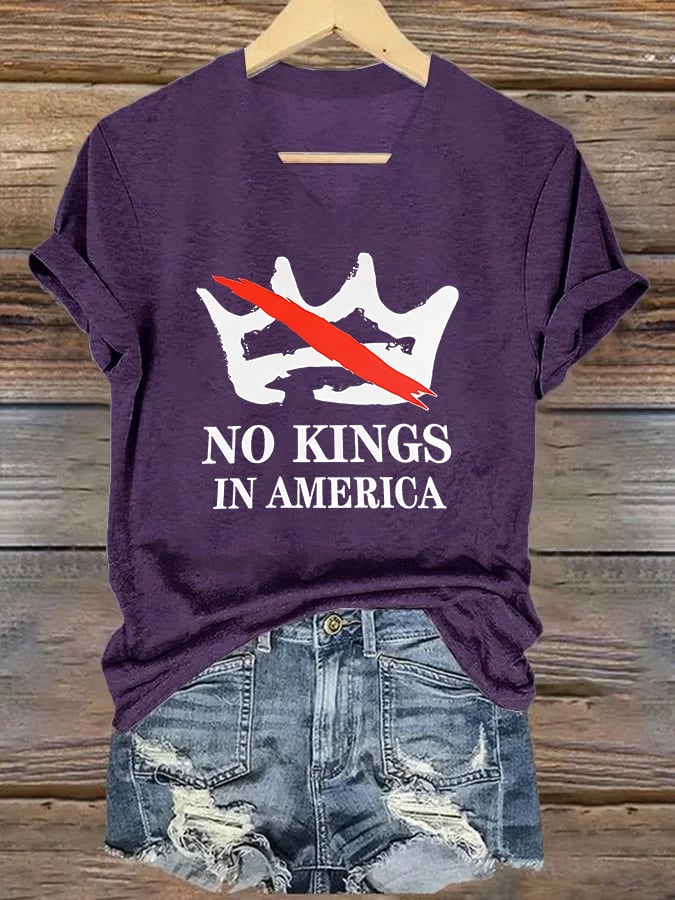 🔥Buy 3 Get 15% Off🔥V-neck Women's no kings in America Printed Casual T-Shirt