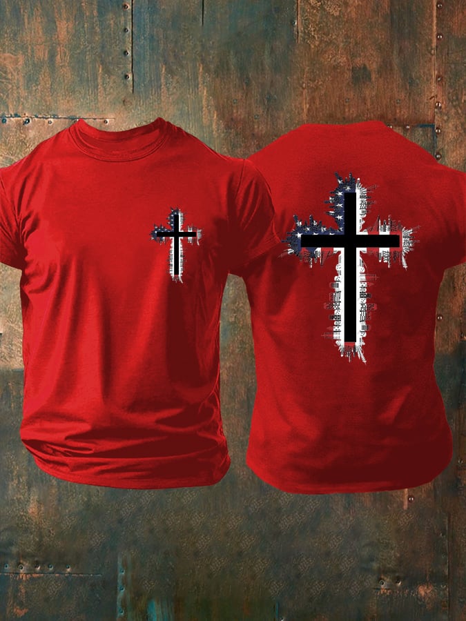 Men's Casual Flag Cross Faith T-Shirt