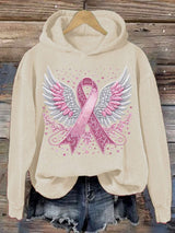 Women's Casual Pink Ribbon Wings Hoodie