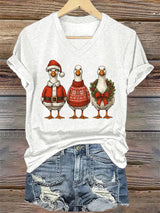 Women's Santa Goose Print T-shirt
