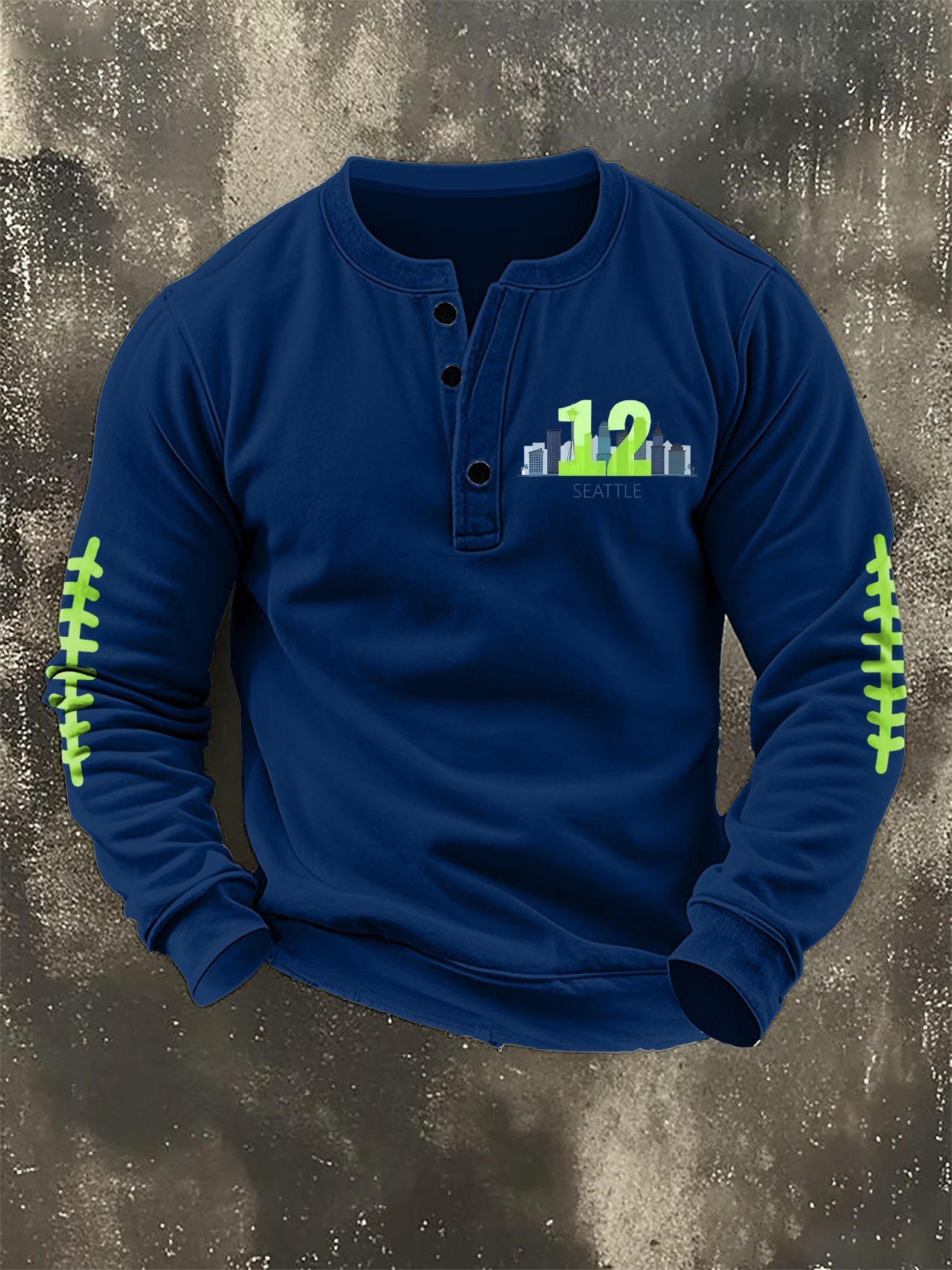 Men's Retro Rugby Design Henley Neck Sweatshirt