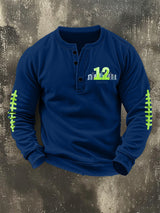 Men's Retro Rugby Design Henley Neck Sweatshirt